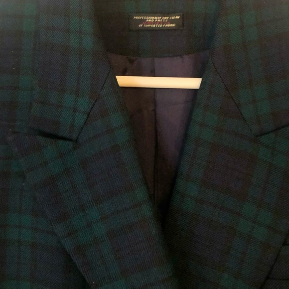 BOYD’S THREADNEEDLE STREET | Vintage Navy Green Tartan Double Breasted Blazer 4P - Picture 4 of 7